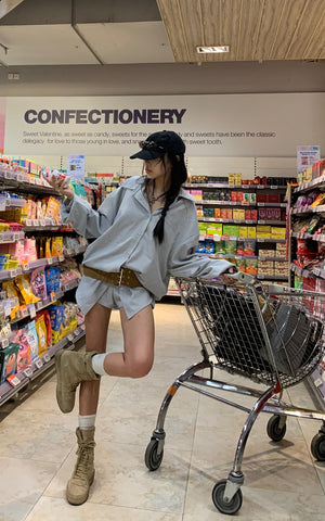 Oversized Shirt Jacket + Layered Shorts Set