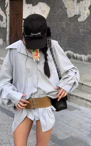 Oversized Shirt Jacket + Layered Shorts Set