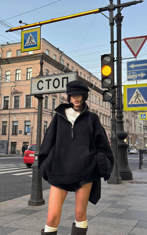 High Neck Oversized Half-Zip Sweater