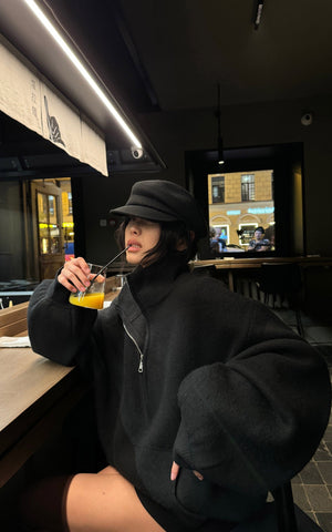 High Neck Oversized Half-Zip Sweater