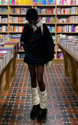 Oversized V-Neck Sweater with Retro Lettering