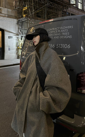 Oversized Wool Coat with Elevated Collar