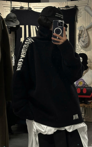 High-Neck Sweater with Embroidered Logo