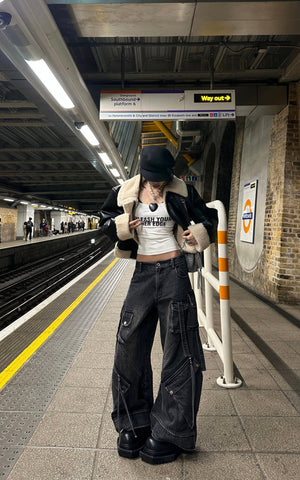 Multi-Pocket High-Rise Cargo Jeans