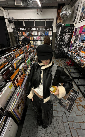 Faux Shearling Leather Jacket
