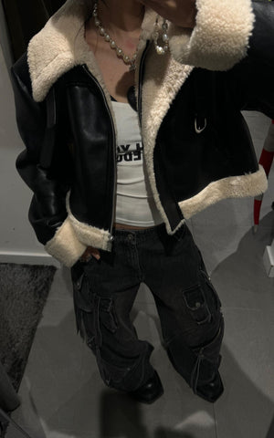 Faux Shearling Leather Jacket