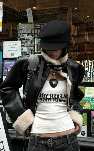 Faux Shearling Leather Jacket