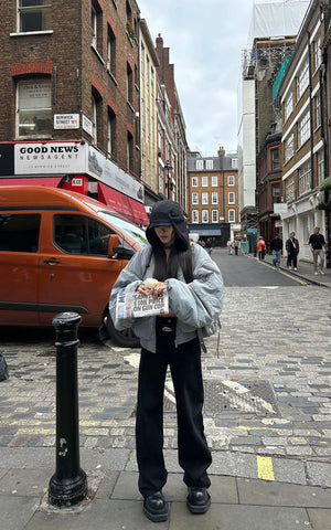 Plaid and Solid Reversible Padded Jacket