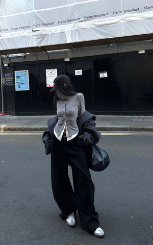 High Neck Layered Effect Long-Sleeve Top