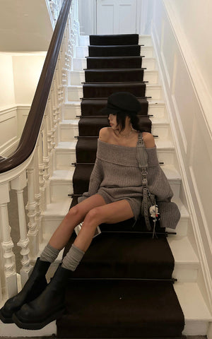Off-Shoulder Knit Sweater and Shorts Set