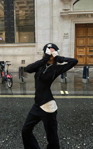 Black Two-Layered Long Sleeve Top