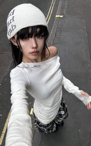 Off-Shoulder Ribbed T-Shirt