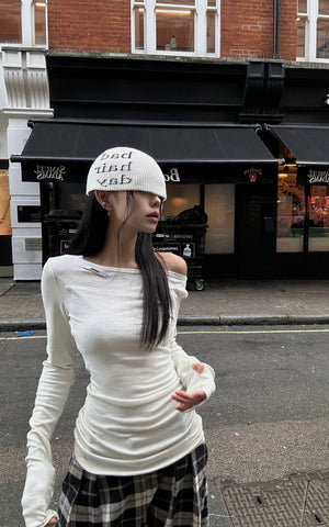 Off-Shoulder Ribbed T-Shirt