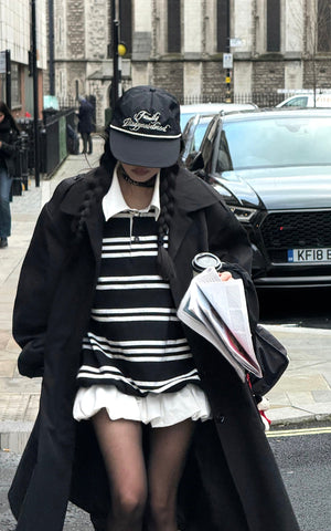 Black Striped Polo Knit T-Shirt