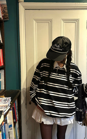 Black Striped Polo Knit T-Shirt