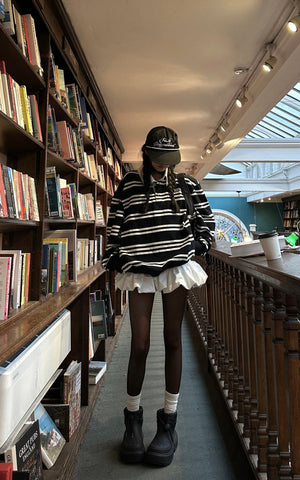Black Striped Polo Knit T-Shirt