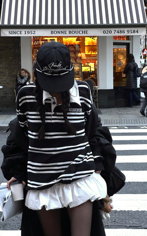 Black Striped Polo Knit T-Shirt