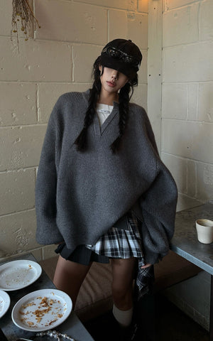 Layered V-Neck Knit Sweater