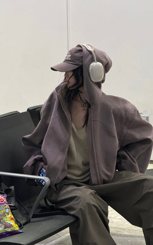 Zipped Hooded Sweatshirt Jacket
