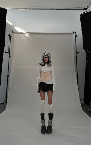 Long-Sleeve T-Shirt Tied-Waist Corset Set