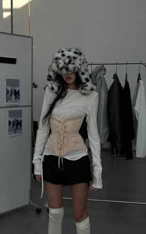 Long-Sleeve T-Shirt Tied-Waist Corset Set
