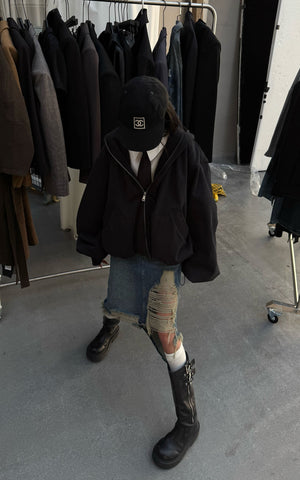 Distressed Denim Midi Skirt with Asymmetrical Hem