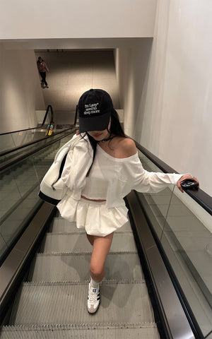 Off-Shoulder Cropped Long Sleeve T-Shirt