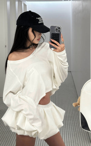 Off-Shoulder Cropped Long Sleeve T-Shirt