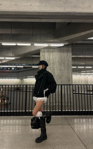 Cuffed Drawstring Sleeve Jacket