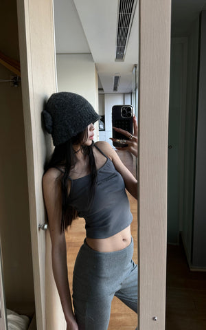 Ribbed Knit Flared Pants & Cropped Camisole Set