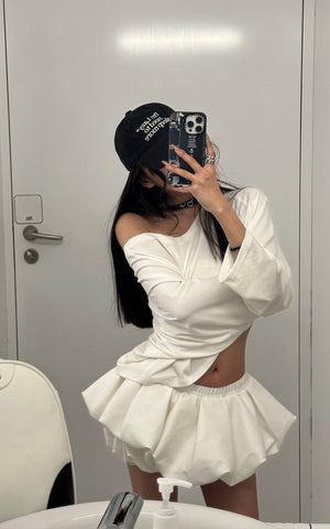 Off-Shoulder Cropped Long Sleeve T-Shirt