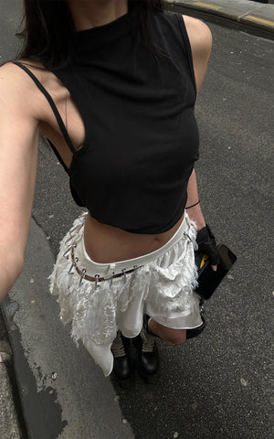 Deconstructed Feather Fringe Skirt