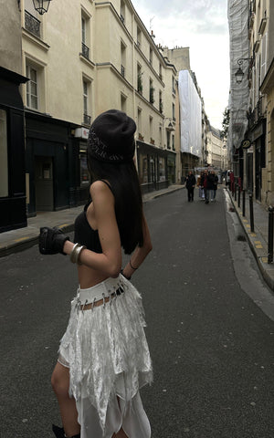 Deconstructed Feather Fringe Skirt