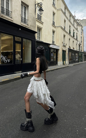 Deconstructed Feather Fringe Skirt