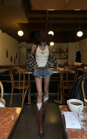 Raw Hem V-Cut Denim Shorts