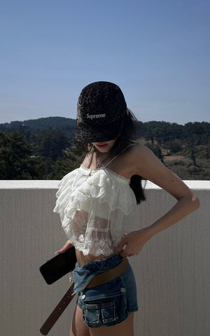 Collar-Waist Deconstructed Denim Shorts