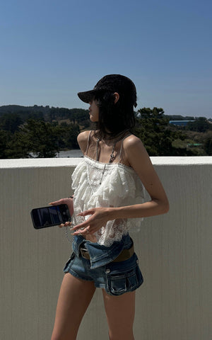 Collar-Waist Deconstructed Denim Shorts