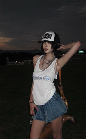 Ribbed Cotton Slim Racer Tank Top