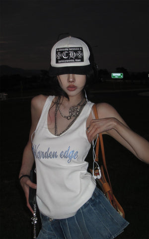 Ribbed Cotton Slim Racer Tank Top