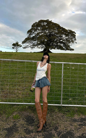 Pleated Ultra Mini Denim Skirt