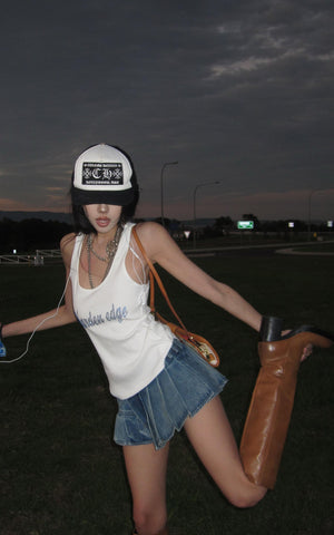 Ribbed Cotton Slim Racer Tank Top