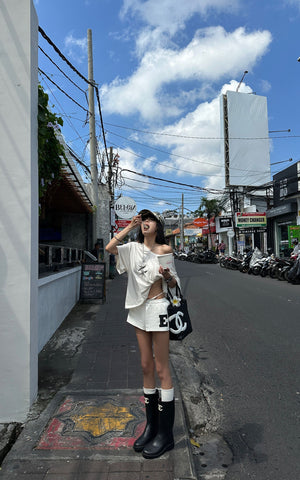 Low Waist Layered Shorts with Bold Letter Patch