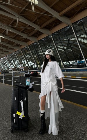 Layered Asymmetric Midi Skirt in Mixed Textures