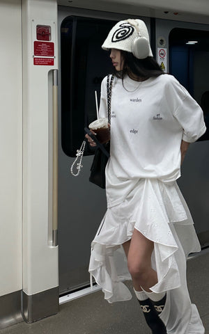 Layered Asymmetric Midi Skirt in Mixed Textures