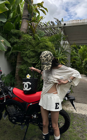 Low Waist Layered Shorts with Bold Letter Patch