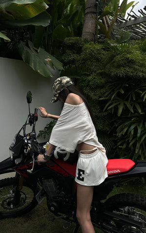 Low Waist Layered Shorts with Bold Letter Patch