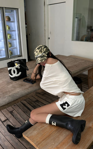 Low Waist Layered Shorts with Bold Letter Patch