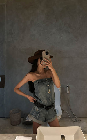 Strapless Denim Utility Romper