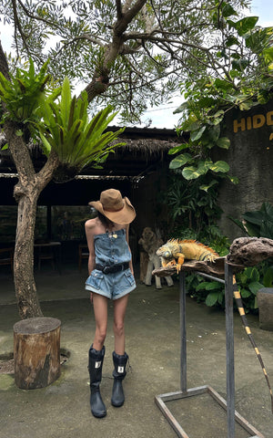 Strapless Denim Utility Romper