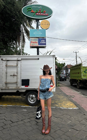 Strapless Denim Utility Romper